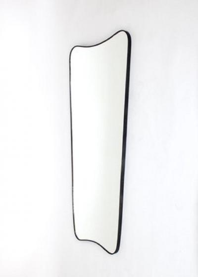 ITALIAN BRASS FRAMED LONG WALL MIRROR WITH BLACK PATINA C1970