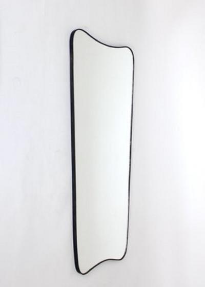 ITALIAN BRASS FRAMED LONG WALL MIRROR WITH BLACK PATINA C1970