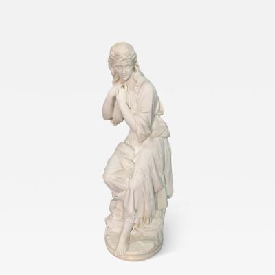 ITALIAN CARRARA MARBLE SCULPTURE OF A SEATED LADY AFTER PAOLO TRISCORNIA