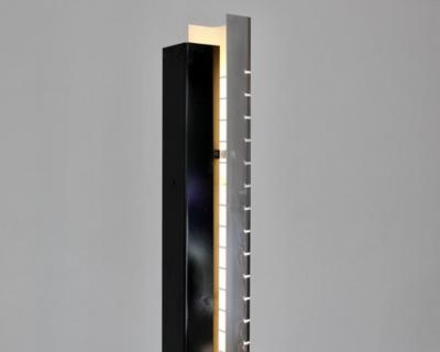 ITALIAN COLUMN FLOOR LAMP BY LAMPERTI POLISHED NICKEL CHROMED AND ENAMELED STEEL