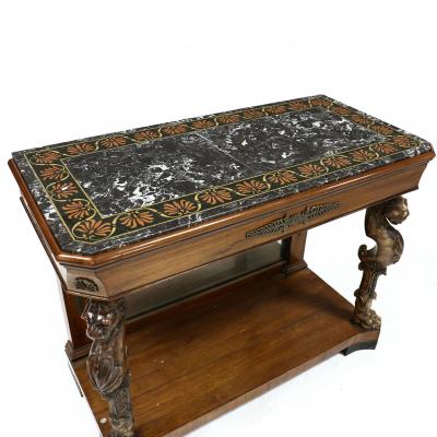 ITALIAN EMPIRE STYLE MAHOGANY MIRRORED CONSOLE TABLE