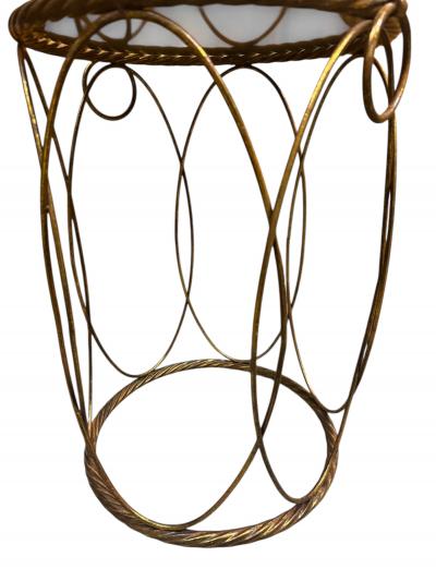 ITALIAN GILT METAL DRUM TABLE WITH ROPE EDGE ANTIQUE MIRROR TOP RING ACCENTS