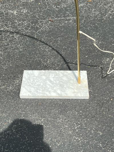 ITALIAN GOLDTONE METAL AND WHITE MARBLE ARCO FLOOR LAMP