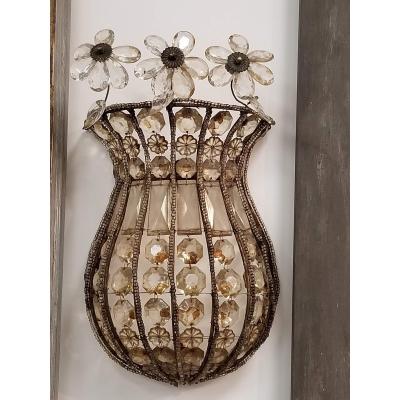 ITALIAN HAND BEADED CRYSTAL SCONCES 2 PAIRS TOTAL OF 4 