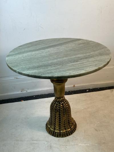 ITALIAN MARBLE TOP GILT CARVED WOOD TASSEL TABLE