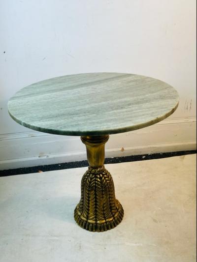 ITALIAN MARBLE TOP GILT CARVED WOOD TASSEL TABLE