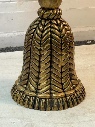 ITALIAN MARBLE TOP GILT CARVED WOOD TASSEL TABLE