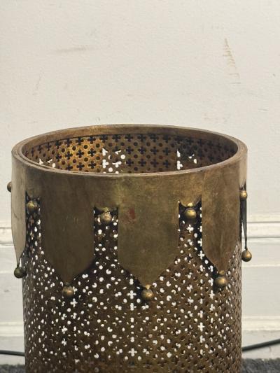 ITALIAN MID CENTURY GILT METAL JESTER DESIGN UMBRELLA STAND TRASH CAN