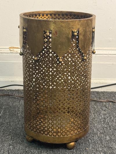 ITALIAN MID CENTURY GILT METAL JESTER DESIGN UMBRELLA STAND TRASH CAN