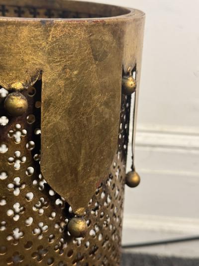 ITALIAN MID CENTURY GILT METAL JESTER DESIGN UMBRELLA STAND TRASH CAN