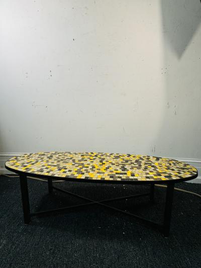 ITALIAN MID CENTURY GLASS MOSAIC TILE COFFEE TABLR WITH BRONZE BASE