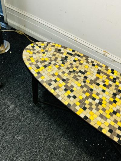 ITALIAN MID CENTURY GLASS MOSAIC TILE COFFEE TABLR WITH BRONZE BASE