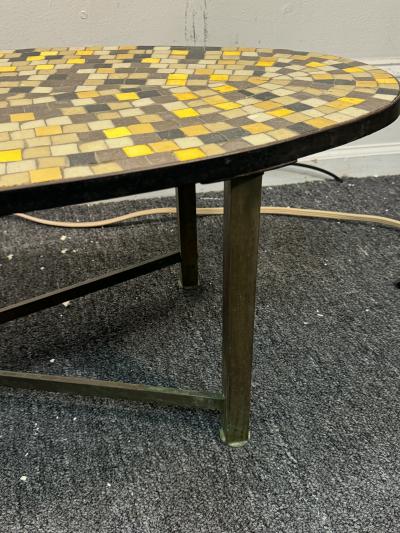 ITALIAN MID CENTURY GLASS MOSAIC TILE COFFEE TABLR WITH BRONZE BASE
