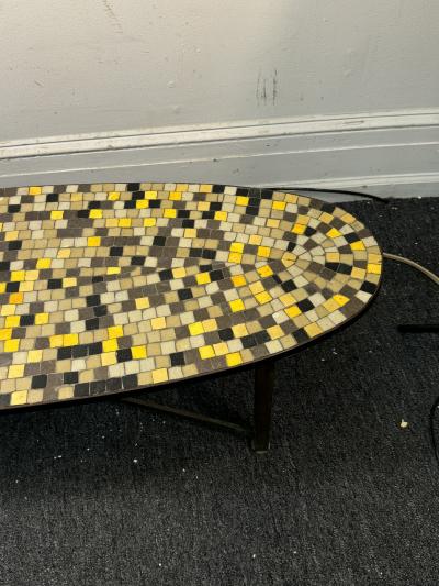 ITALIAN MID CENTURY GLASS MOSAIC TILE COFFEE TABLR WITH BRONZE BASE