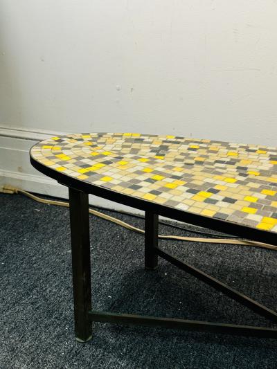 ITALIAN MID CENTURY GLASS MOSAIC TILE COFFEE TABLR WITH BRONZE BASE