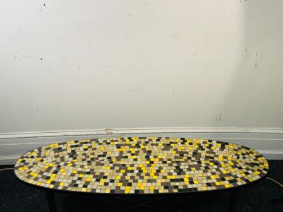 ITALIAN MID CENTURY GLASS MOSAIC TILE COFFEE TABLR WITH BRONZE BASE