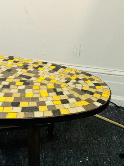ITALIAN MID CENTURY GLASS MOSAIC TILE COFFEE TABLR WITH BRONZE BASE