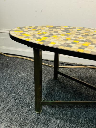 ITALIAN MID CENTURY GLASS MOSAIC TILE COFFEE TABLR WITH BRONZE BASE