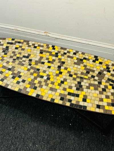 ITALIAN MID CENTURY GLASS MOSAIC TILE COFFEE TABLR WITH BRONZE BASE