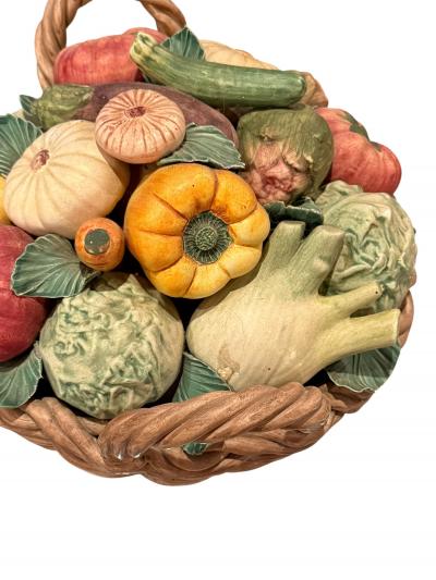 ITALIAN MID CENTURY MATTE CERAMIC BASKET OF VEGETABLES CENTERPIECE