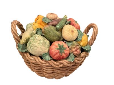 ITALIAN MID CENTURY MATTE CERAMIC BASKET OF VEGETABLES CENTERPIECE