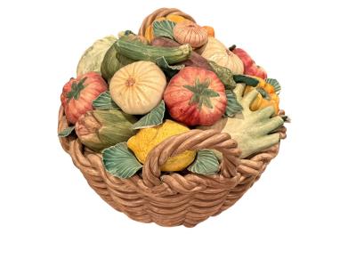ITALIAN MID CENTURY MATTE CERAMIC BASKET OF VEGETABLES CENTERPIECE