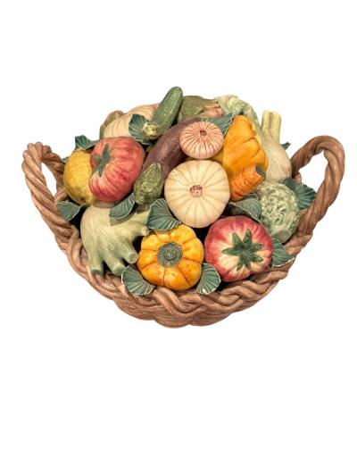 ITALIAN MID CENTURY MATTE CERAMIC BASKET OF VEGETABLES CENTERPIECE