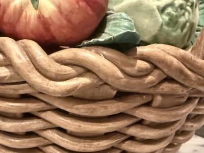 ITALIAN MID CENTURY MATTE CERAMIC BASKET OF VEGETABLES CENTERPIECE