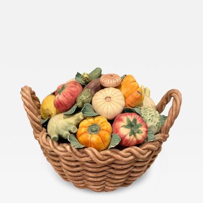 ITALIAN MID CENTURY MATTE CERAMIC BASKET OF VEGETABLES CENTERPIECE