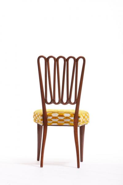 ITALIAN MIDCENTURY SIDE CHAIR AFTER GIO PONTI WITH GOLD AND IVORY CUT VELVET