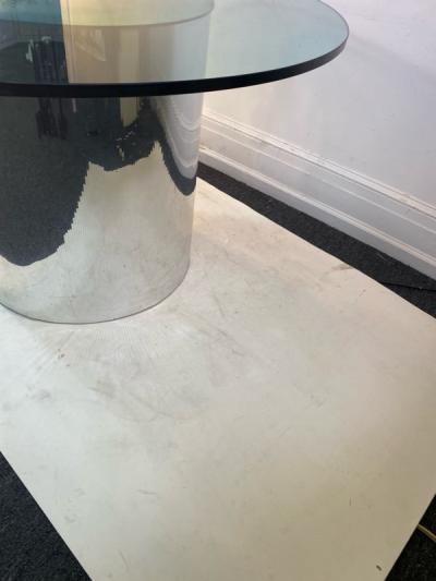ITALIAN MODERN MIRRORED AND GLASS CYLINDER DINING TABLE