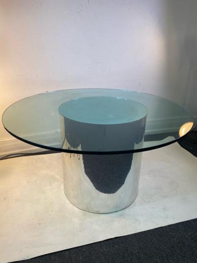 ITALIAN MODERN MIRRORED AND GLASS CYLINDER DINING TABLE