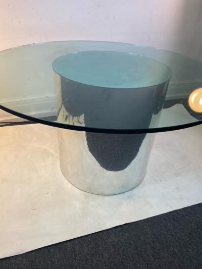 ITALIAN MODERN MIRRORED AND GLASS CYLINDER DINING TABLE