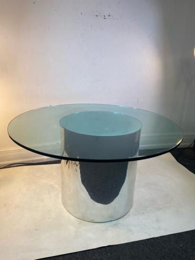 ITALIAN MODERN MIRRORED AND GLASS CYLINDER DINING TABLE