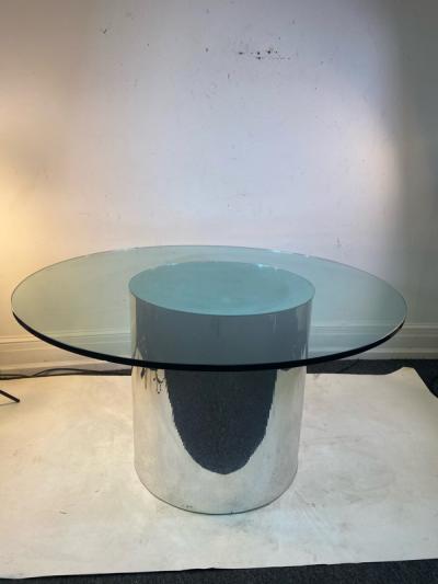 ITALIAN MODERN MIRRORED AND GLASS CYLINDER DINING TABLE