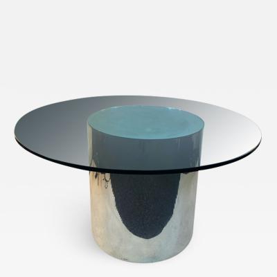 ITALIAN MODERN MIRRORED AND GLASS CYLINDER DINING TABLE