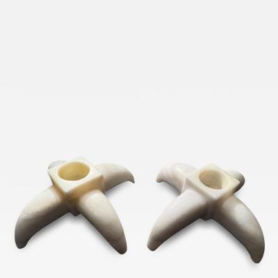 ITALIAN MODERNIST ALABASTER X HORN BASE CANDLESTICKS