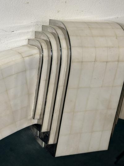 ITALIAN MODERNIST REVIVAL TESSELATED WHITE STONE AND CHROME INLAY MIRROR