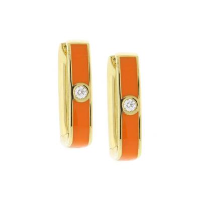 ITALIAN ORANGE ENAMEL DIAMOND LONG CUFF EARRING