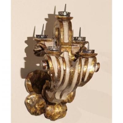 ITALIAN PAINTED GILT WOOD SCONCES