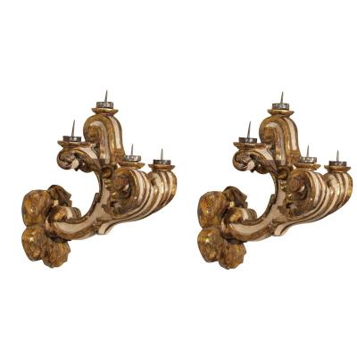 ITALIAN PAINTED GILT WOOD SCONCES