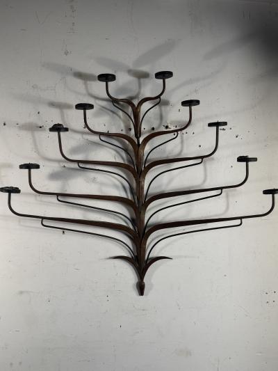 ITALIAN PAIR OF MODERN METAL FROND FORM 10 CANDLE WALL SCONCES