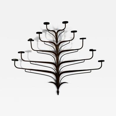 ITALIAN PAIR OF MODERN METAL FROND FORM 10 CANDLE WALL SCONCES