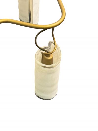 ITALIAN POST MODERN GOLDTONE METAL CHANDELIER WITH SIX MURANO GLASS SHADES