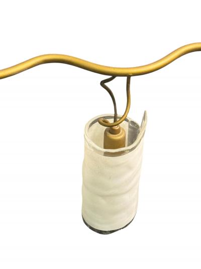 ITALIAN POST MODERN GOLDTONE METAL CHANDELIER WITH SIX MURANO GLASS SHADES