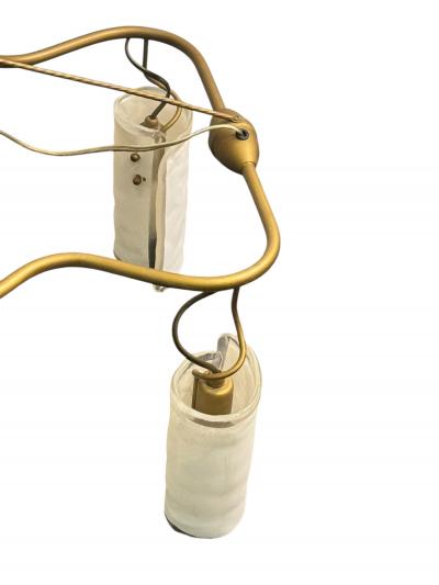 ITALIAN POST MODERN GOLDTONE METAL CHANDELIER WITH SIX MURANO GLASS SHADES