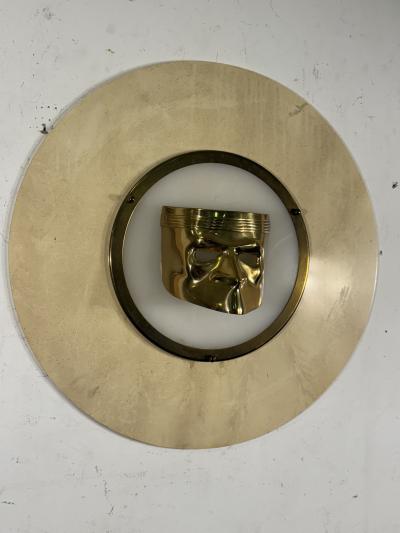 ITALIAN POST MODERN LUCITE AND BRASS MASK WALL PLAQUE
