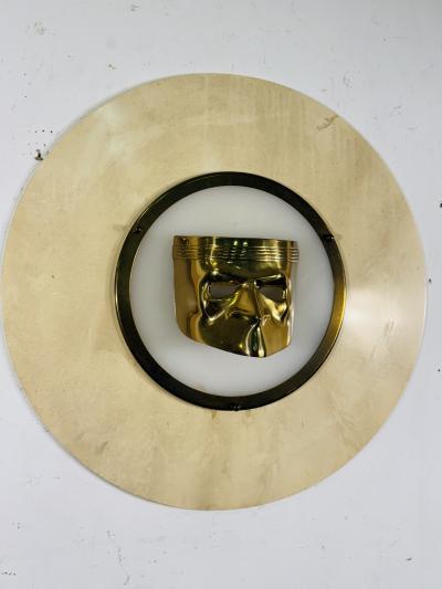 ITALIAN POST MODERN LUCITE AND BRASS MASK WALL PLAQUE