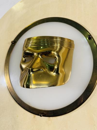 ITALIAN POST MODERN LUCITE AND BRASS MASK WALL PLAQUE