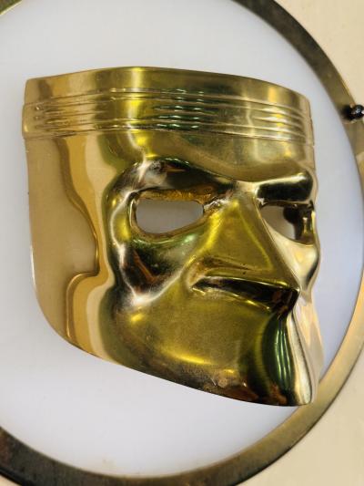 ITALIAN POST MODERN LUCITE AND BRASS MASK WALL PLAQUE